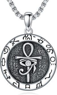 wholesale 925 Sterling Silver Egyptian Ankh Eye of Horus and Anubis Pendant Necklaces for Men & Women-B01-Ankh Eye of Horus