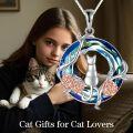 wholesale 925 Sterling Silver Round Blue Crystal Rose Flower Cat Pendant Necklaces for Women Girls Gifts Jewelry Mothers Day Presents-0-1