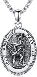 wholesale Sterling Silver Saint Medal Oval Necklace for Men Women Religious Jewelry-0-40