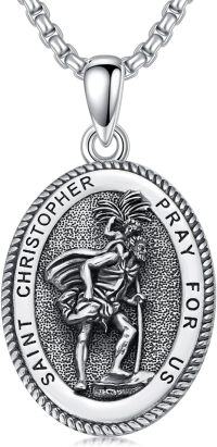 wholesale Sterling Silver Saint Medal Oval Necklace for Men Women Religious Jewelry-04-Saint Christopher Necklace