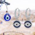 wholesale 925 Sterling Silver Blue Evil Eye Leverback Huggie Hoop Dangle Earrings with Cubic Zirconia and Rope Design-0-4