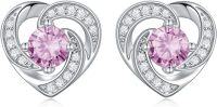 wholesale 925 Sterling Silver Birthstone Heart Stud Earrings Jewelry Gifts for Women-Silver-10-Oct-Zirconia