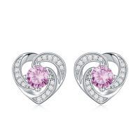 wholesale 925 Sterling Silver Birthstone Heart Stud Earrings Jewelry Gifts for Women-Silver-10-Oct-Zirconia
