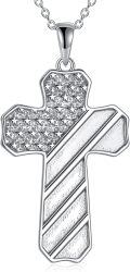 wholesale 925 Sterling Silver American Flag Design Cross Pendant Necklace for Women-0-0