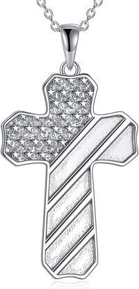 wholesale 925 Sterling Silver American Flag Design Cross Pendant Necklace for Women-American Flag Cross Ⅰ