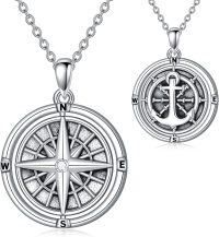 wholesale 925 Sterling Silver Anchor & Compass Pendant Necklace for Women Men Travel Gifts Jewelry Accessories-A:silver