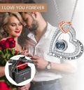 wholesale 18K White Gold Plated Silver & Moissanite 100 Languages I Love You Projection Triple Heart Necklace with Engraved Message-0-3