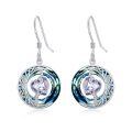 wholesale 925 Sterling Silver Purple Heart & Blue Swarovski Crystals Round Drop Earrings for Women-0-14
