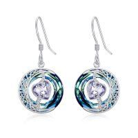 wholesale 925 Sterling Silver Purple Heart & Blue Swarovski Crystals Round Drop Earrings for Women-06-June-Alexandrite