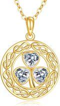 wholesale 10K Gold 4-Heart Clover Pendant Necklace with Celtic Knot Design and Cubic Zirconia Stones-0-0