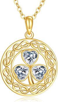 wholesale 10K Gold 4-Heart Clover Pendant Necklace with Celtic Knot Design and Cubic Zirconia Stones-B-Clover Necklace