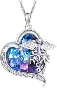 wholesale 925 Sterling Silver Nurse Necklace with Crystal Caduceus Pendant Doctor Nursing Themed Jewelry for Women Mom Birthday Graduation Gifts-A-Caduceus Necklace-Purple Heart Crystal