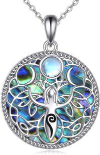 wholesale 925 Sterling Silver Tree of Life Pendant with Abalone Shell and Moonstone for Women's -Triple Moon Goddess