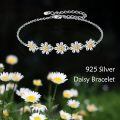 wholesale 925 Sterling Silver Daisy Flower Chain Bracelet With Gold Accents-0-2