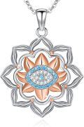 wholesale 925 Sterling Silver Lotus Evil Eye Pendant Necklace with Blue Crystal Accents for Women-0-0