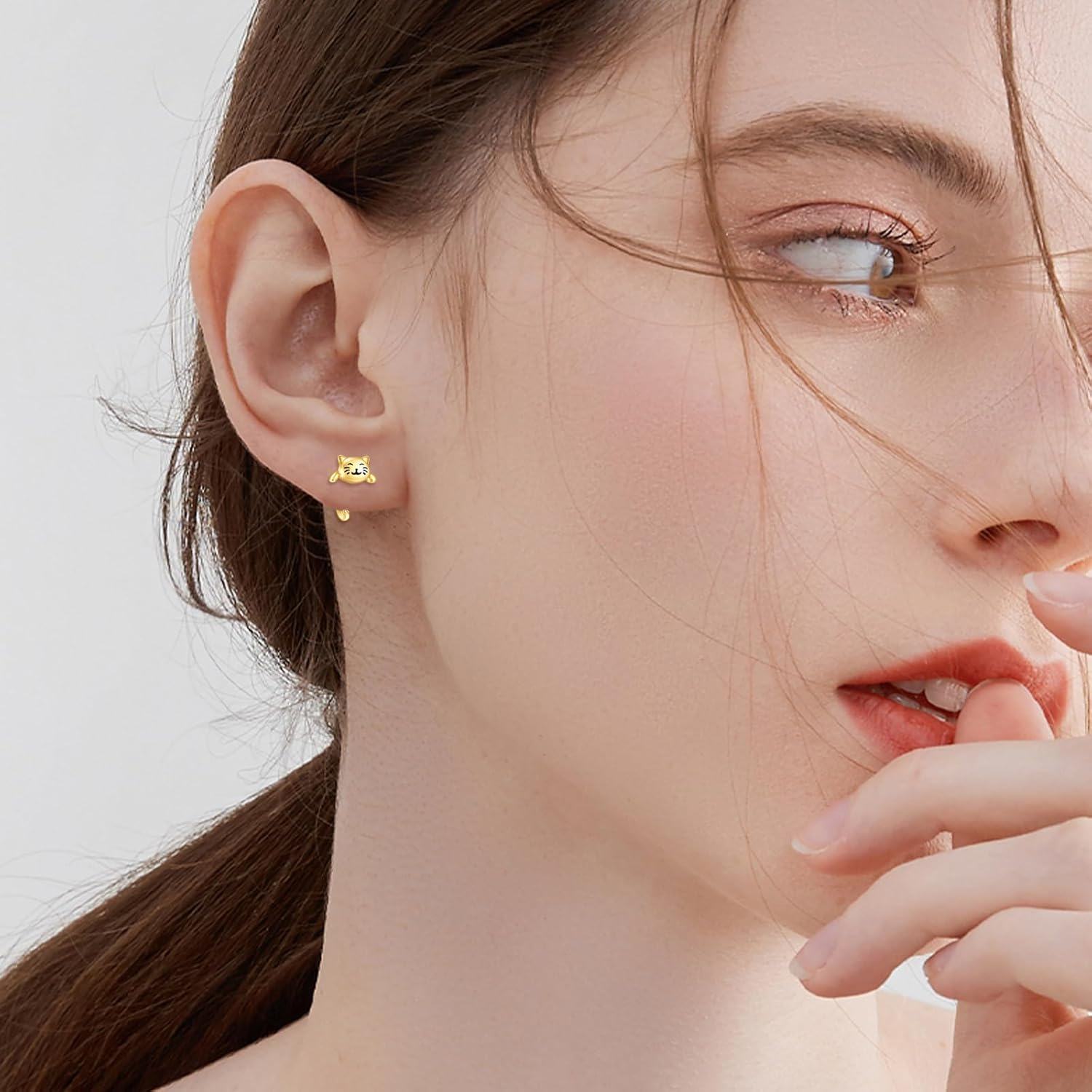 14K Gold Stone Dainty Half Hoop Huggie Earrings Cute Animal Jewelry Gifts for Women-0-2