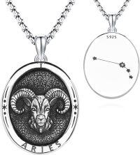 wholesale 925 Sterling Silver Aries Zodiac Sign Necklace with Ram Head Pendant and Constellation Charm -  (24)-Aries