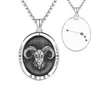 wholesale 925 Sterling Silver Aries Zodiac Sign Necklace with Ram Head Pendant and Constellation Charm -  (24)-Aries