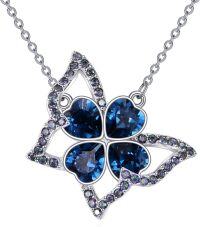 wholesale 925 Sterling Silver Blue Crystal Flower Pendant Necklace for Women Girls Gifts-Butterfly
