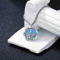 wholesale 925 Sterling Silver Round Blue Opal St Francis of Assisi Medal Prayer Necklace-0-4