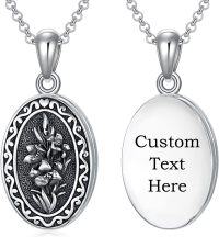 wholesale Sterling Silver 12 Month Birth Flower Photo Locket Necklace Jewelry Gift -3.photo&text customized-05-May-lily-text-2.text customized-05-May-lily-p-05-May-lily-1.no custom
