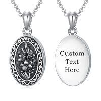 wholesale 925 Sterling Silver Oval Locket Bracelet Wholesale With Floral Engraving And Chain Clasp-3.photo&text customized-05-May-lily-text-2.text customized-05-May-lily-p-05-May-lily-1.no custom