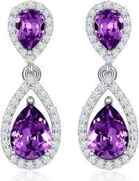 wholesale Sterling Silver Moissanite Birthstone Dangle Earrings for Women-02-February