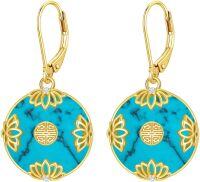 wholesale 14K Gold Plated Sterling Silver Round Natural Jade Earrings for Women-A-Lotus-Turquoise
