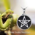 wholesale 925 Sterling Silver Pentagram Snake Black Onyx Cubic Zirconia Pendant Necklace-0-5