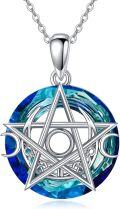 wholesale 925 Sterling Silver Pentagram Blue Crystal Pendant Necklace-0-0
