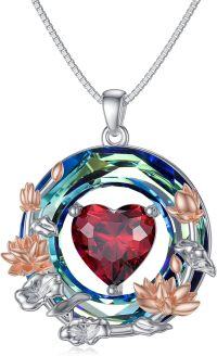 wholesale 925 Sterling Silver Blue Crystal Birthstone Flower Pendant Necklace for Women-07-July-Water Lily