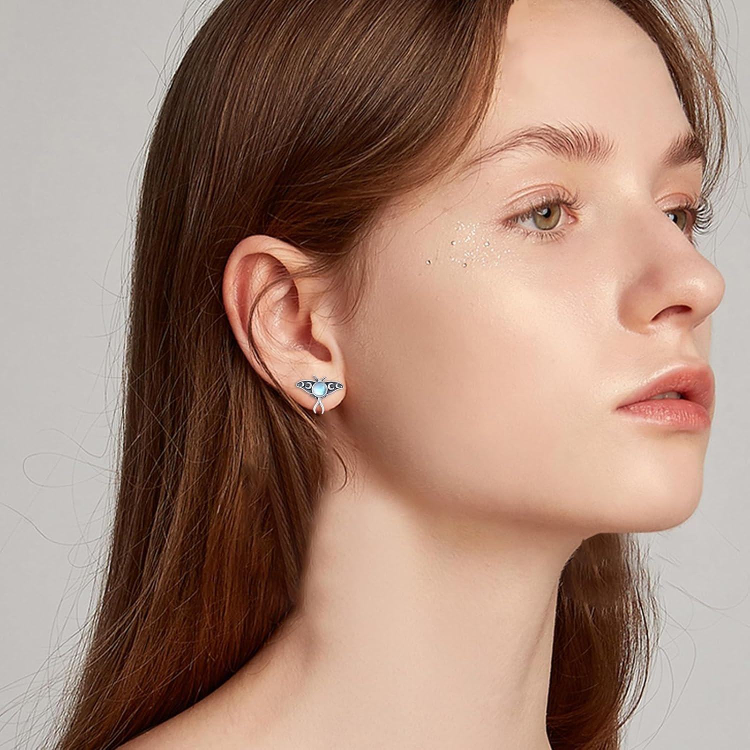 wholesale 925 Sterling Silver Moonstone Luna Moth Stud Earrings for Women Girls Gift Idea-0-3