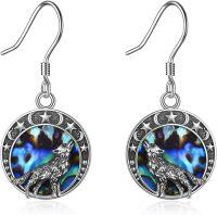 wholesale 925 Sterling Silver Abalone Shell Wolf Moon Star Drop Dangle Earrings  for Women-Animal earrings-Wolf