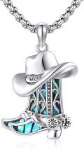 wholesale 925 Sterling Silver Western Cowboy Boot & Hat with Abalone Shell Inlay Pendant Necklace for Women and Men-0-0