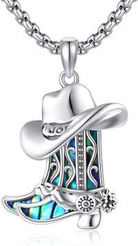 wholesale 925 Sterling Silver Western Cowboy Boot & Hat with Abalone Shell Inlay Pendant Necklace for Women and Men-boot