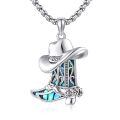 wholesale 925 Sterling Silver Western Cowboy Boot & Hat with Abalone Shell Inlay Pendant Necklace for Women and Men-0-0