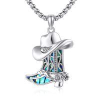 wholesale 925 Sterling Silver Western Cowboy Boot & Hat with Abalone Shell Inlay Pendant Necklace for Women and Men-boot
