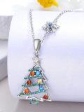 wholesale 925 Sterling Silver Multicolor Crystal Christmas Tree & Snowflake Pendant Necklace-0-2