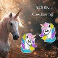 wholesale 925 Sterling Silver Rainbow Unicorn Head Stud Earrings for Women Girls Gift-0-2