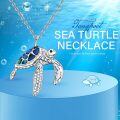 wholesale 925 Sterling Silver Blue Abalone Shell Inlay Sea Turtle Charm Pendant Necklace with Cubic Zirconia Accents and Extender Chain (14+3)-0-5