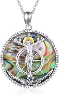 wholesale 925 Sterling Silver Crucifix Cross Abalone Shell Pendant Necklace-Jesus