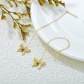 wholesale 14K Gold Threader Earrings with Green Stone and Butterfly Charm - Minimalist Design-0-4