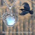 wholesale 925 Sterling Silver Moonstone Raven Pendant Gothic Jewelry for Women and Men -0-2