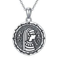 wholesale 925 Sterling Silver Egyptian Cleopatra Coin Pendant Necklace Oxidized Silver Vintage Chain-Egyptian Pharaoh