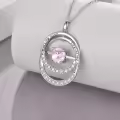 TOUPOP Sterling Silver Cubic Zirconia Double Circle Birthstone Pendant Necklace-0-4