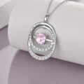 TOUPOP Sterling Silver Cubic Zirconia Double Circle Birthstone Pendant Necklace-0-4