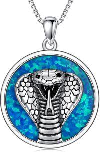 wholesale Opalite Metal Snake Pendant Necklace for Men & Women - Blue Green Stone -style1