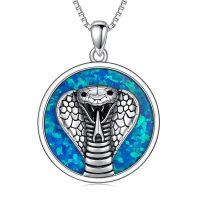 wholesale Opalite Metal Snake Pendant Necklace for Men & Women - Blue Green Stone -style1