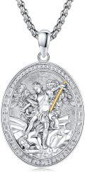 wholesale 925 Sterling Silver Saint Michael Prayer Medal with Abalone Shell and Pearl Pendant Necklace for Men Women  45cm Chain Length-0-0