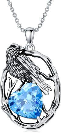 wholesale Sterling Silver Birthstone Raven Necklace for Women-March